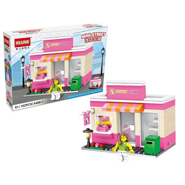 HSANHE City Street Miniseries Quality Apple McDonalds Waiter Shop Model Building Blocks Kids Toys Compatible with Lego