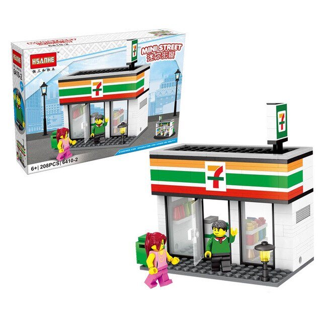 HSANHE City Street Miniseries Quality Apple McDonalds Waiter Shop Model Building Blocks Kids Toys Compatible with Lego