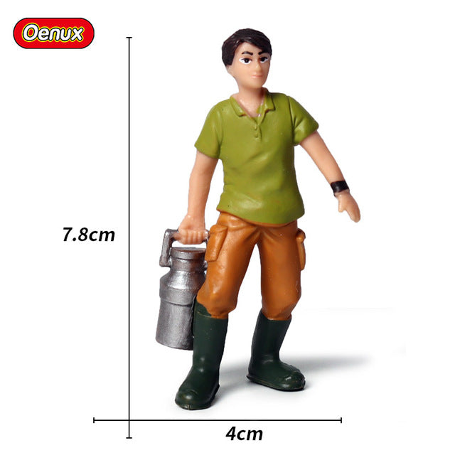 Oenux New Farmer People Model Simulation Farm Staff Feeder Action Figures Pig Animals Figurine Miniature Lovely Toys For Kids